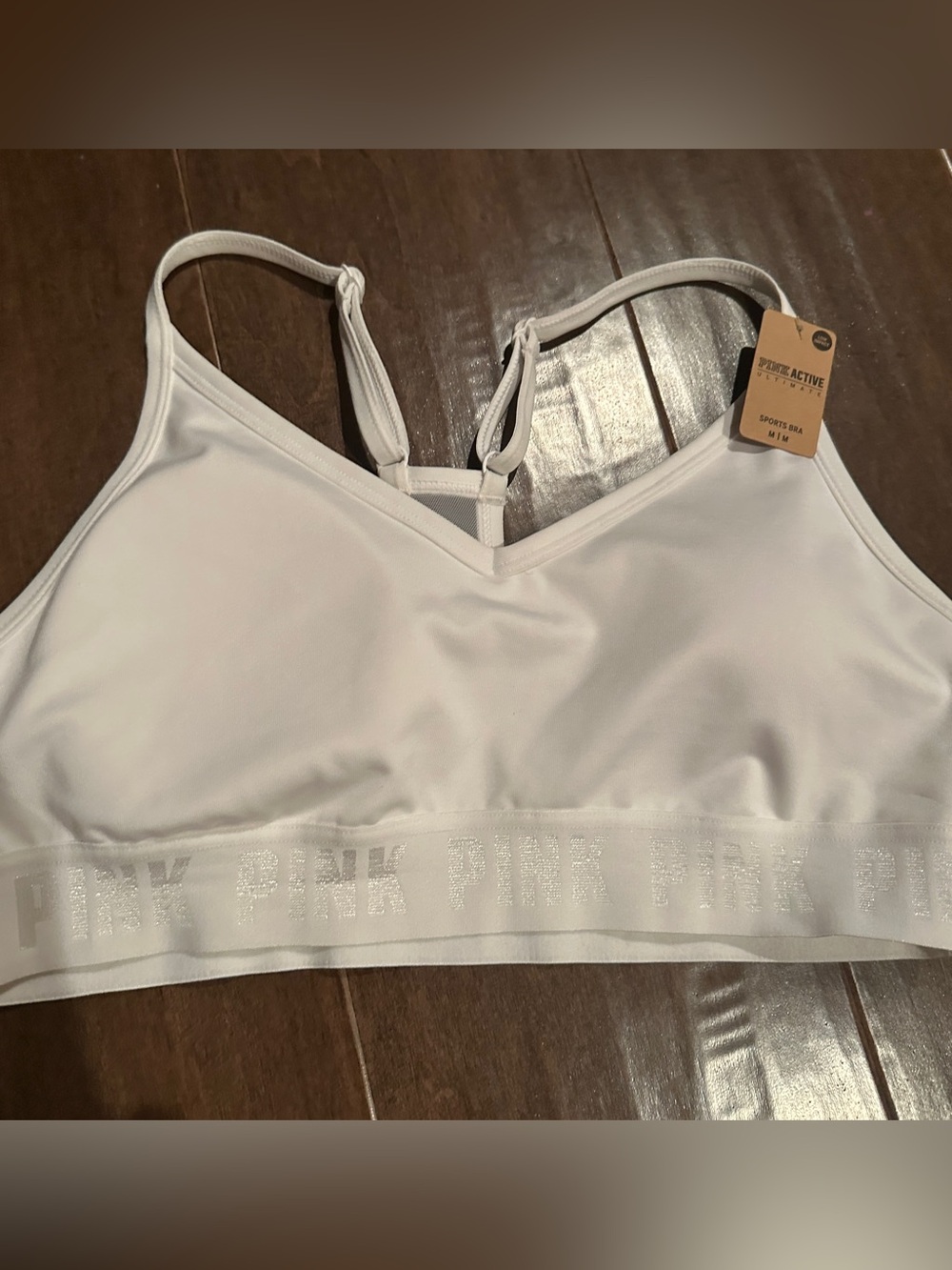 NWT PINK Victoria's Secret White Racerback Sports Bra